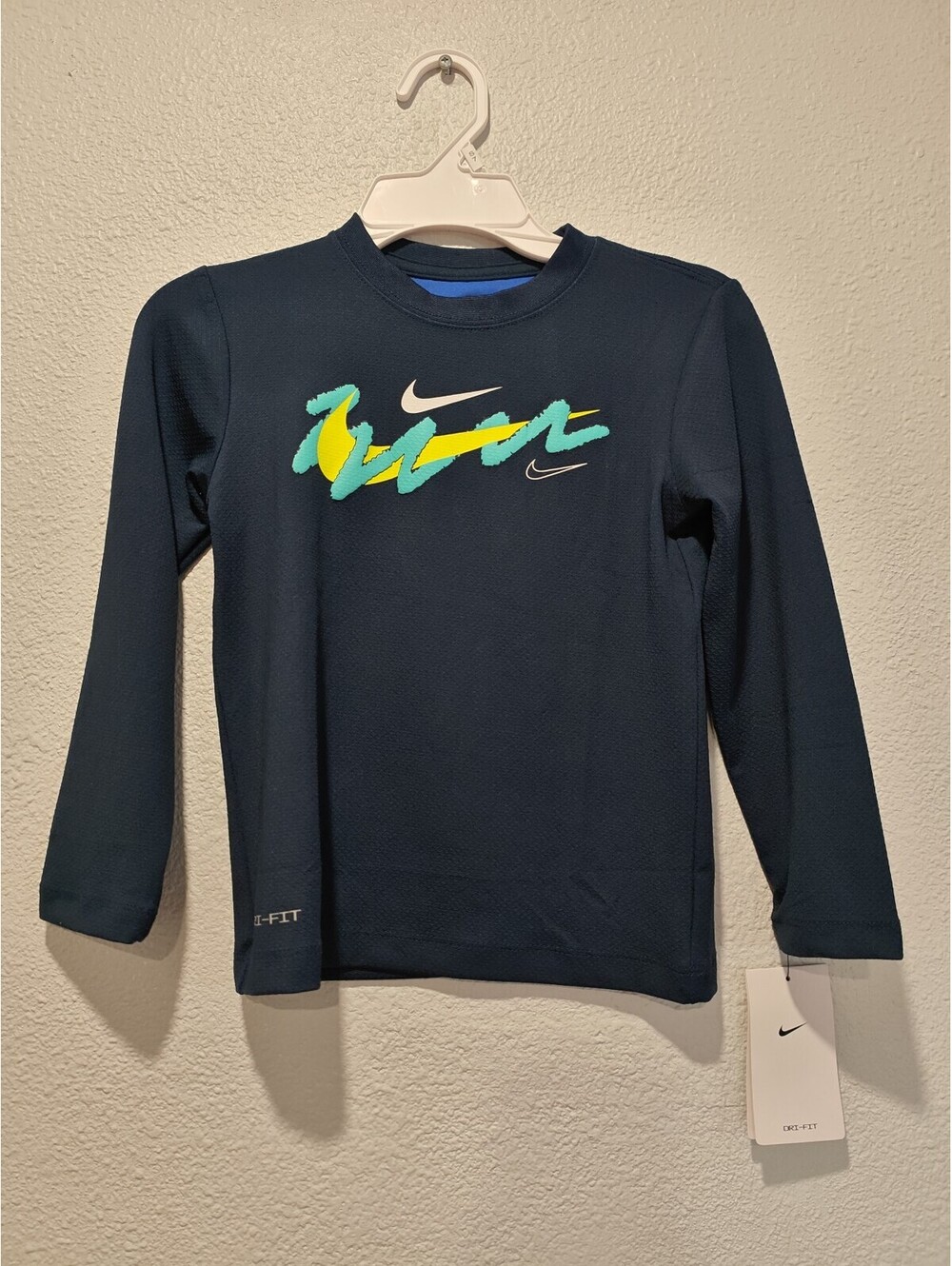 Nike Dri-FIT Long Sleeve Shirt for Kids, Size 5, Navy Blue